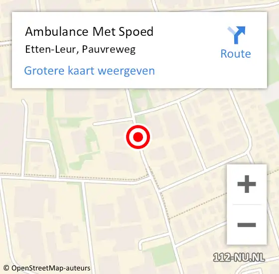 Locatie op kaart van de 112 melding: Ambulance Met Spoed Naar Etten-Leur, Pauvreweg op 26 november 2019 10:50