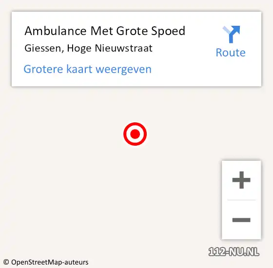 Locatie op kaart van de 112 melding: Ambulance Met Grote Spoed Naar Giessen, Hoge Nieuwstraat op 26 november 2019 13:46