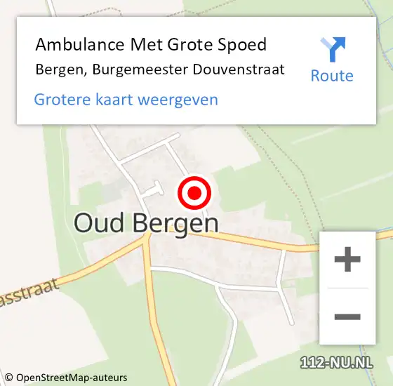 Locatie op kaart van de 112 melding: Ambulance Met Grote Spoed Naar Bergen, Burgemeester Douvenstraat op 26 november 2019 13:59