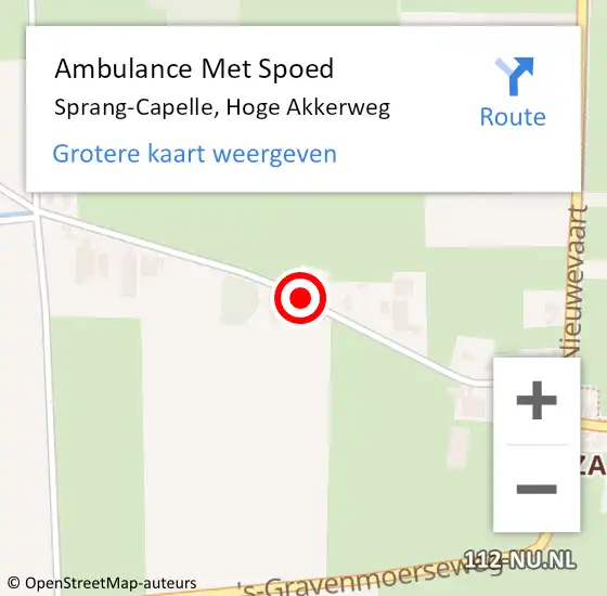 Locatie op kaart van de 112 melding: Ambulance Met Spoed Naar Sprang-Capelle, Hoge Akkerweg op 26 november 2019 14:44
