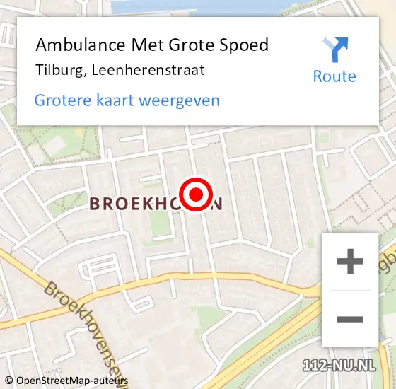 Locatie op kaart van de 112 melding: Ambulance Met Grote Spoed Naar Tilburg, Leenherenstraat op 26 november 2019 15:24