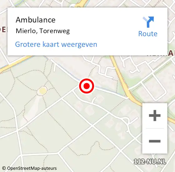 Locatie op kaart van de 112 melding: Ambulance Mierlo, Torenweg op 26 november 2019 18:48
