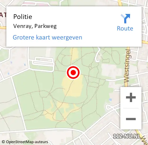 Locatie op kaart van de 112 melding: Politie Venray, Parkweg op 26 november 2019 19:46