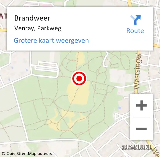 Locatie op kaart van de 112 melding: Brandweer Venray, Parkweg op 26 november 2019 19:46