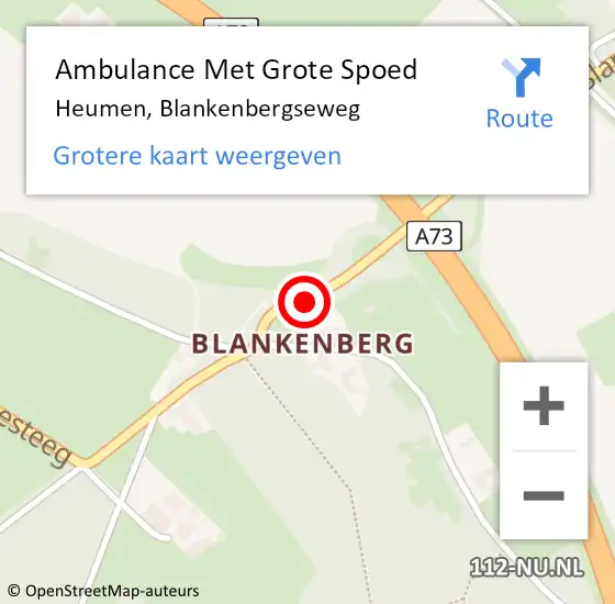 Locatie op kaart van de 112 melding: Ambulance Met Grote Spoed Naar Heumen, Blankenbergseweg op 26 november 2019 20:02