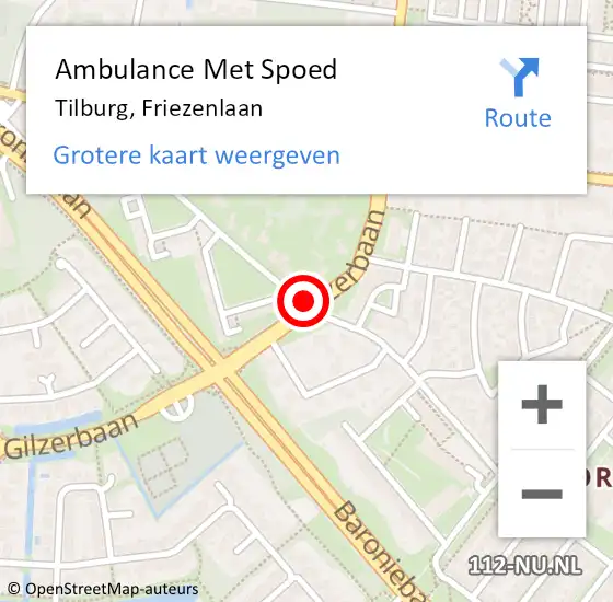 Locatie op kaart van de 112 melding: Ambulance Met Spoed Naar Tilburg, Friezenlaan op 26 november 2019 20:27