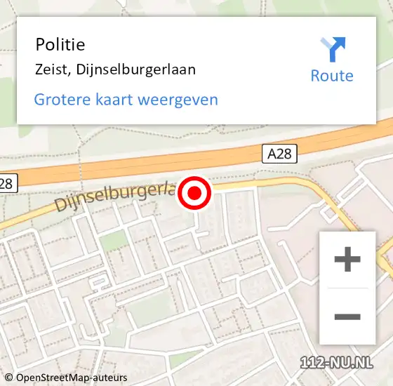 Locatie op kaart van de 112 melding: Politie Zeist, Dijnselburgerlaan op 26 november 2019 21:32