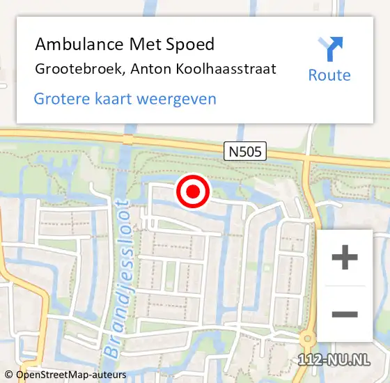 Locatie op kaart van de 112 melding: Ambulance Met Spoed Naar Grootebroek, Anton Koolhaasstraat op 26 november 2019 22:13