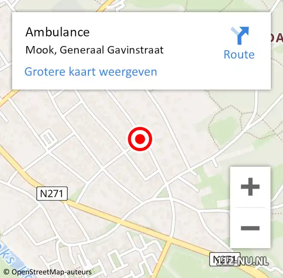 Locatie op kaart van de 112 melding: Ambulance Mook, Generaal Gavinstraat op 26 november 2019 22:13