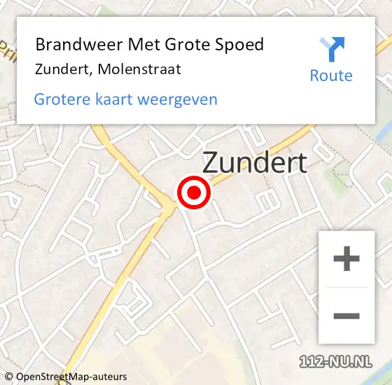 Locatie op kaart van de 112 melding: Brandweer Met Grote Spoed Naar Zundert, Molenstraat op 27 november 2019 03:13