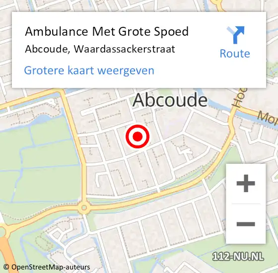 Locatie op kaart van de 112 melding: Ambulance Met Grote Spoed Naar Abcoude, Waardassackerstraat op 27 november 2019 05:26