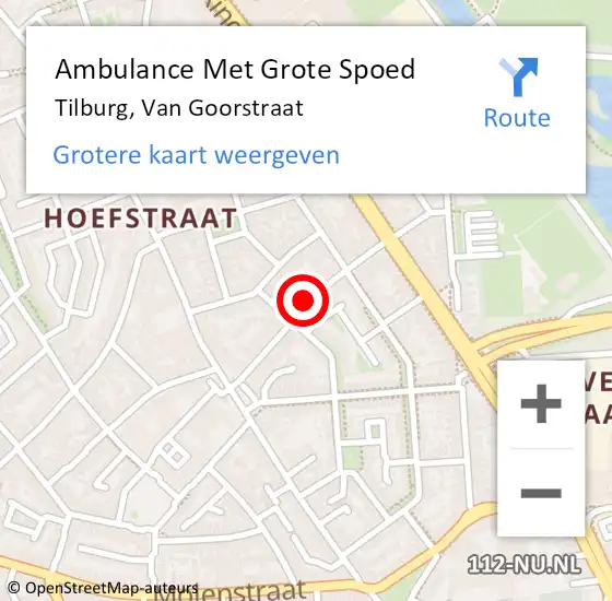 Locatie op kaart van de 112 melding: Ambulance Met Grote Spoed Naar Tilburg, Van Goorstraat op 27 november 2019 06:16