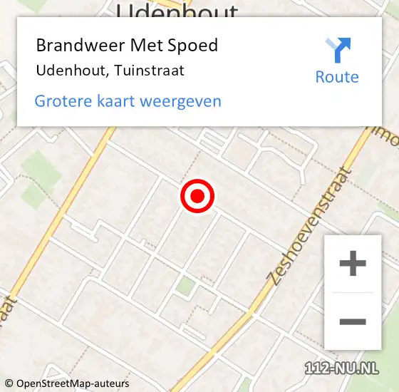 Locatie op kaart van de 112 melding: Brandweer Met Spoed Naar Udenhout, Tuinstraat op 27 november 2019 07:14