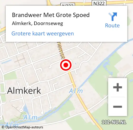 Locatie op kaart van de 112 melding: Brandweer Met Grote Spoed Naar Almkerk, Doornseweg op 27 november 2019 07:18