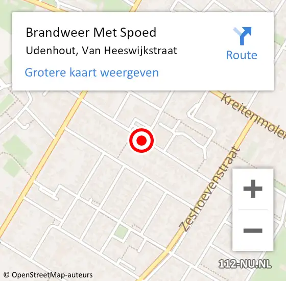 Locatie op kaart van de 112 melding: Brandweer Met Spoed Naar Udenhout, Van Heeswijkstraat op 27 november 2019 07:26