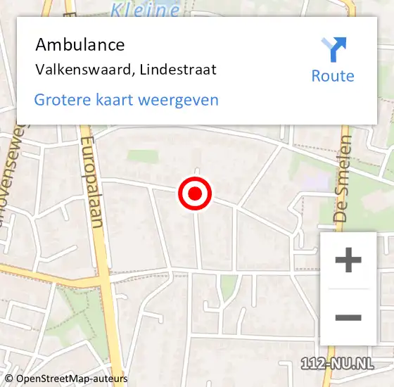 Locatie op kaart van de 112 melding: Ambulance Valkenswaard, Lindestraat op 27 november 2019 09:13