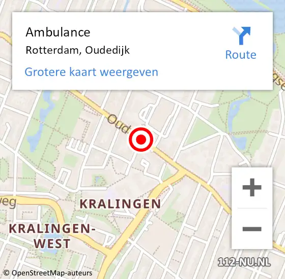 Locatie op kaart van de 112 melding: Ambulance Rotterdam, Oudedijk op 27 november 2019 10:39