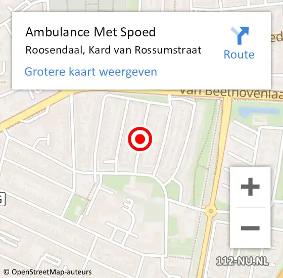 Locatie op kaart van de 112 melding: Ambulance Met Spoed Naar Roosendaal, Kard van Rossumstraat op 27 november 2019 12:42