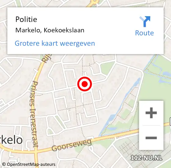 Locatie op kaart van de 112 melding: Politie Markelo, Koekoekslaan op 27 november 2019 13:30