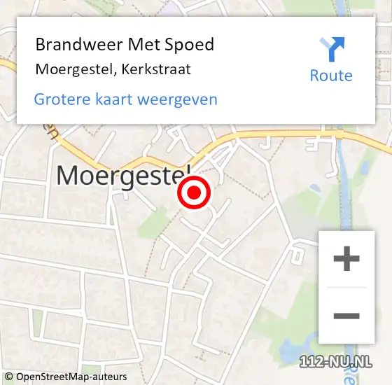 Locatie op kaart van de 112 melding: Brandweer Met Spoed Naar Moergestel, Kerkstraat op 27 november 2019 13:58