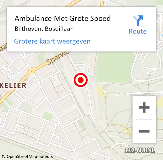 Locatie op kaart van de 112 melding: Ambulance Met Grote Spoed Naar Bilthoven, Bosuillaan op 27 november 2019 15:15