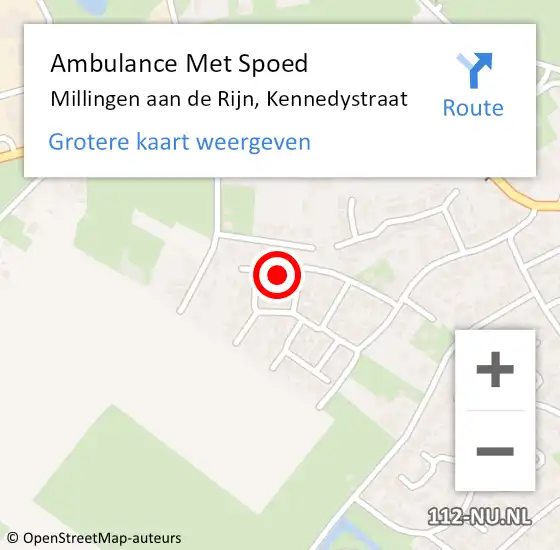 Locatie op kaart van de 112 melding: Ambulance Met Spoed Naar Millingen aan de Rijn, Kennedystraat op 27 november 2019 15:19