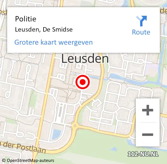 Locatie op kaart van de 112 melding: Politie Leusden, De Smidse op 27 november 2019 15:50