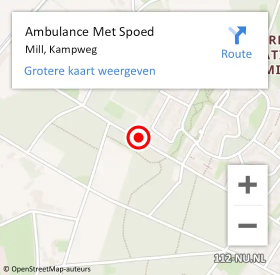 Locatie op kaart van de 112 melding: Ambulance Met Spoed Naar Mill, Kampweg op 27 november 2019 16:14