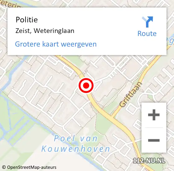 Locatie op kaart van de 112 melding: Politie Zeist, Weteringlaan op 27 november 2019 17:20