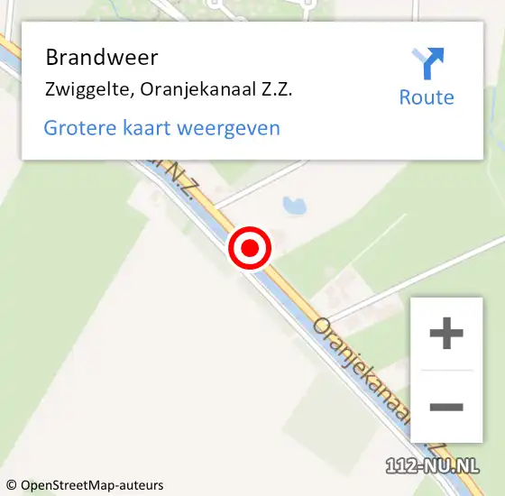 Locatie op kaart van de 112 melding: Brandweer Zwiggelte, Oranjekanaal Z.Z. op 27 november 2019 17:28