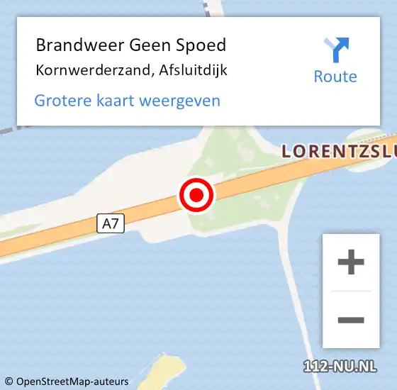 Locatie op kaart van de 112 melding: Brandweer Geen Spoed Naar Kornwerderzand, Afsluitdijk op 27 november 2019 17:54