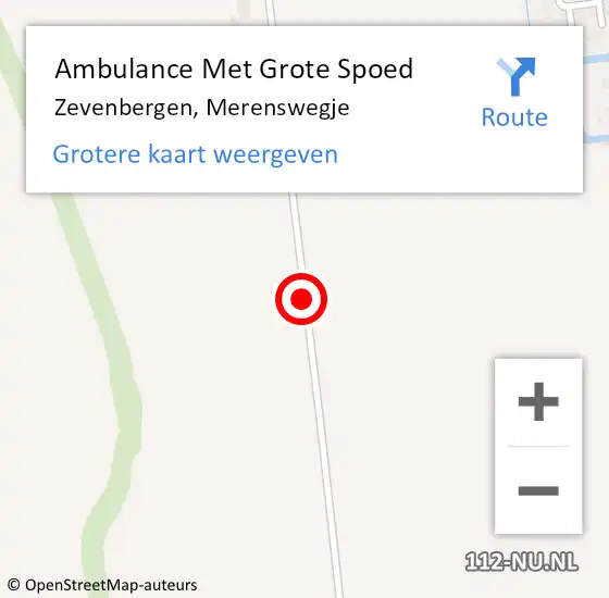 Locatie op kaart van de 112 melding: Ambulance Met Grote Spoed Naar Zevenbergen, Merenswegje op 27 november 2019 18:35