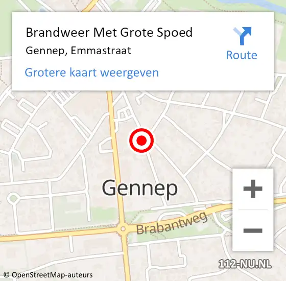 Locatie op kaart van de 112 melding: Brandweer Met Grote Spoed Naar Gennep, Emmastraat op 27 november 2019 19:33