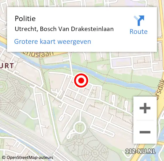 Locatie op kaart van de 112 melding: Politie Utrecht, Bosch Van Drakesteinlaan op 27 november 2019 20:30