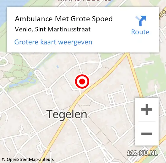 Locatie op kaart van de 112 melding: Ambulance Met Grote Spoed Naar Venlo, Sint Martinusstraat op 27 november 2019 21:47