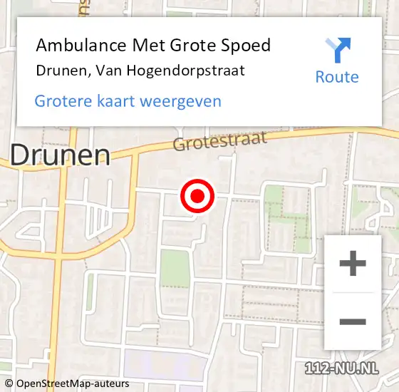 Locatie op kaart van de 112 melding: Ambulance Met Grote Spoed Naar Drunen, Van Hogendorpstraat op 27 november 2019 21:49