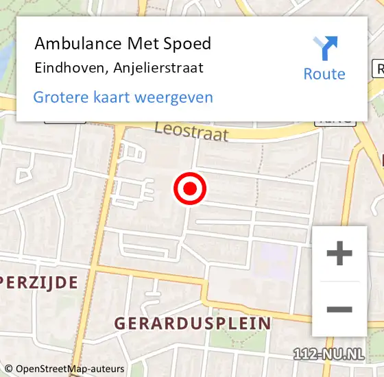 Locatie op kaart van de 112 melding: Ambulance Met Spoed Naar Eindhoven, Anjelierstraat op 28 november 2019 00:45