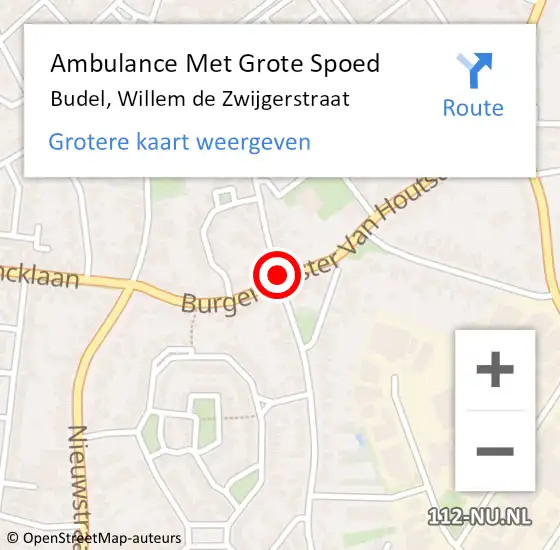 Locatie op kaart van de 112 melding: Ambulance Met Grote Spoed Naar Budel, Willem de Zwijgerstraat op 28 november 2019 05:08