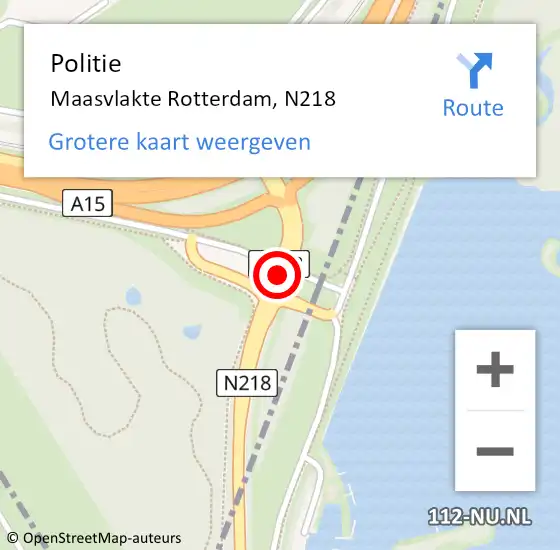 Locatie op kaart van de 112 melding: Politie Maasvlakte Rotterdam, N218 op 28 november 2019 05:59