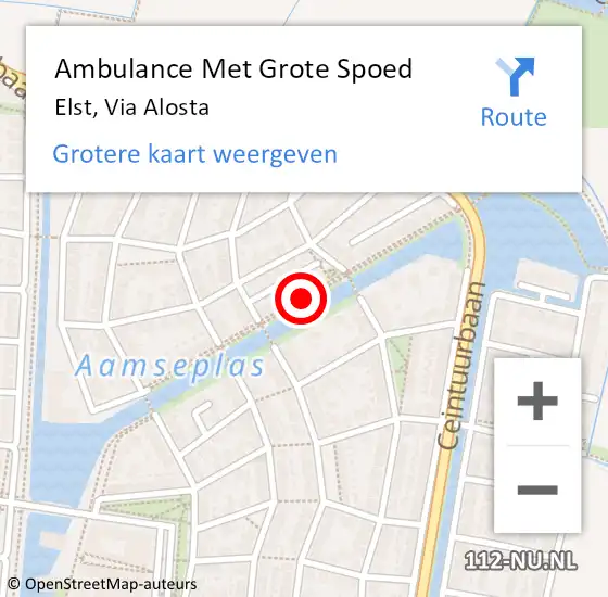 Locatie op kaart van de 112 melding: Ambulance Met Grote Spoed Naar Elst, Via Alosta op 28 november 2019 06:12