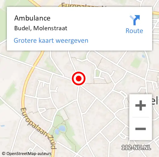 Locatie op kaart van de 112 melding: Ambulance Budel, Molenstraat op 28 november 2019 09:05