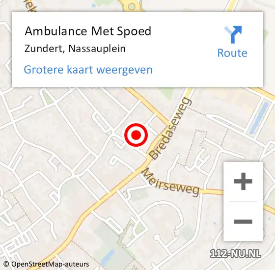 Locatie op kaart van de 112 melding: Ambulance Met Spoed Naar Zundert, Nassauplein op 28 november 2019 10:11