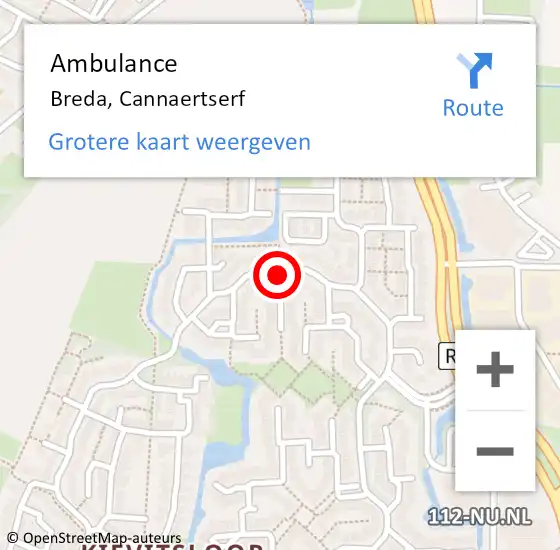 Locatie op kaart van de 112 melding: Ambulance Breda, Cannaertserf op 28 november 2019 10:52