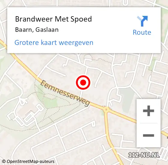 Locatie op kaart van de 112 melding: Brandweer Met Spoed Naar Baarn, Gaslaan op 28 november 2019 11:16