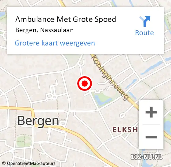Locatie op kaart van de 112 melding: Ambulance Met Grote Spoed Naar Bergen, Nassaulaan op 28 november 2019 11:34
