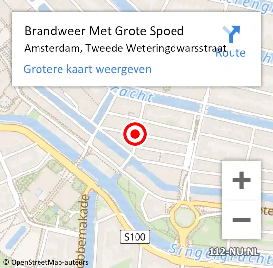 Locatie op kaart van de 112 melding: Brandweer Met Grote Spoed Naar Amsterdam, Weteringstraat op 28 november 2019 12:05