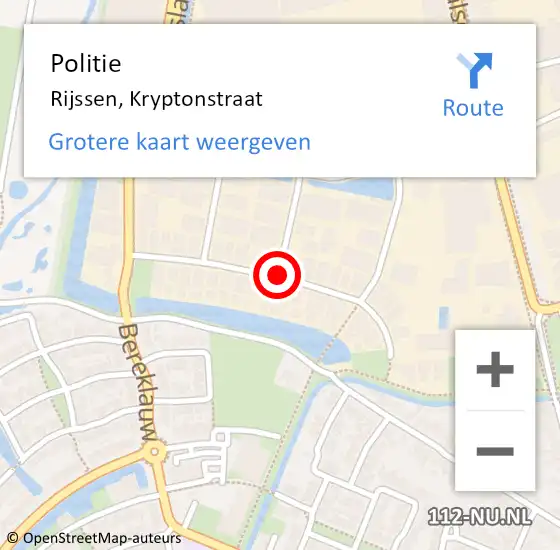 Locatie op kaart van de 112 melding: Politie Rijssen, Kryptonstraat op 28 november 2019 13:37