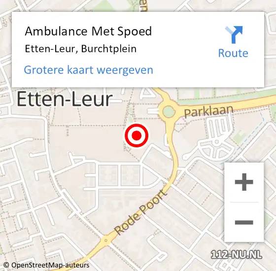 Locatie op kaart van de 112 melding: Ambulance Met Spoed Naar Etten-Leur, Burchtplein op 28 november 2019 14:07