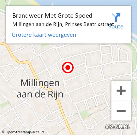 Locatie op kaart van de 112 melding: Brandweer Met Grote Spoed Naar Millingen aan de Rijn, Prinses Beatrixstraat op 28 november 2019 15:16