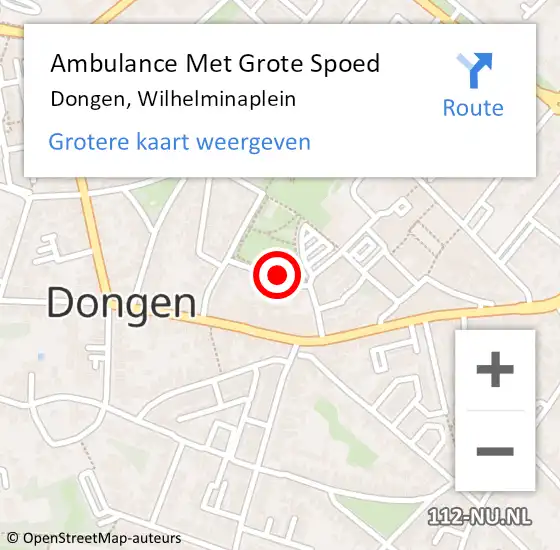 Locatie op kaart van de 112 melding: Ambulance Met Grote Spoed Naar Dongen, Wilhelminaplein op 28 november 2019 15:35